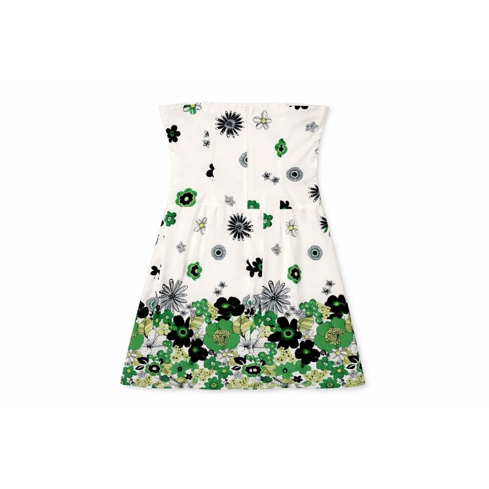 Teeze Me Strapless Floral Dress Size 9 | Green Black White Cotton Fit Flare - Picture 3 of 6